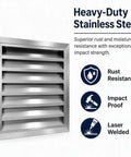Tough As Nails Stainless Steel Louvered Grille Access Panel For Drywall Ventilation and Outdoor Plumbing Inspection Door, showing rust-resistant design.