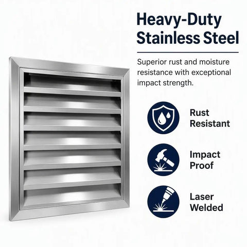 Tough As Nails Stainless Steel Louvered Grille Access Panel For Drywall Ventilation and Outdoor Plumbing Inspection Door, showing rust-resistant design.