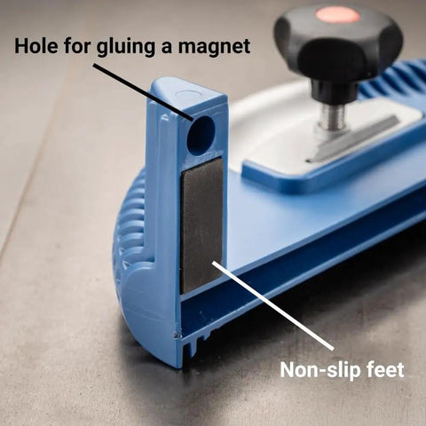 Blade-Lock Table Saw Blade Change Tool for 10 Inch Saws with non-slip feet and magnet hole, rugged cast aluminum housing