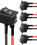 Five Pack Rocker Switches SPST On Off 2 Pins 2 Position 6A 250V And 10A At 125V with pre-soldered wires and black square design