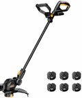 Cordless String Trimmer For Dewalt 20V Max Battery 12 Inch Electric Weed Wacker With Auto Line Feed No Gas Needed Battery Powered Grass Trimmer Includes 6 Spools Black Tool Only, shown from the side with 6 spools.