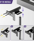 Adjustable Headboard Brackets Metal Bed Frame Wall Mounts With Footboard Extension Kit Fits Twin Full Queen King Bed Hella Secure Grip Rock Solid Black Steel And No Sweat Assembly installation steps with mounting mechanisms.