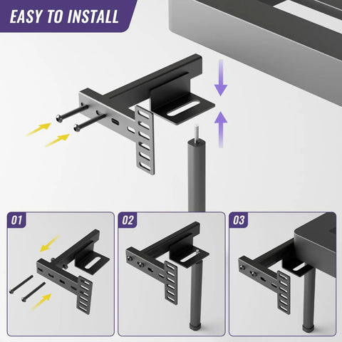 Adjustable Headboard Brackets Metal Bed Frame Wall Mounts With Footboard Extension Kit Fits Twin Full Queen King Bed Hella Secure Grip Rock Solid Black Steel And No Sweat Assembly installation steps with mounting mechanisms.