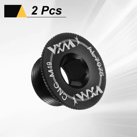 Two Pack M19 Aluminum Crank Screws for Mountain and Road Bikes, Lightweight Crank Fixing Bolts, 28mm OD, Black Finish, CNC detail