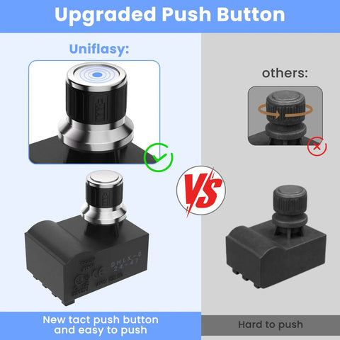 Comparison of Universal 6 Outlet Push Button Grill Ignitor with Spark Generator Switch featuring upgraded button design.