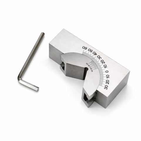Adjustable Angle V Block Milling Gauge Set, stainless steel, with wrench, 0–60°, front view