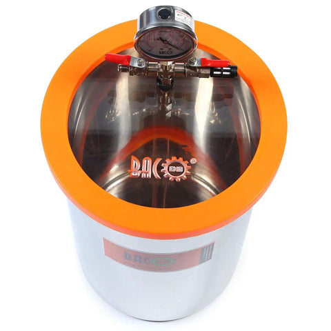 Knockout Suction Smooth As Butter 5 Gallon Vacuum Chamber With Tempered Glass Lid and gauge on top for epoxy resin and lures.