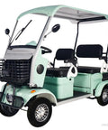 Four Passenger Electric Golf Cart Cruiser Boasting Smooth Riding Solid Steel Rig and Roomy Rear Cargo Area, front view.