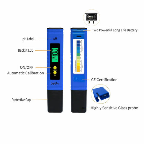On The Go Pocket pH Meter For Water And Hydroponics High Accuracy Digital Tester Pen showing features and components labeled