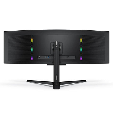 Rear view of 49 Inch OLED Curved Ultrawide Gaming Monitor That Cranks Out 5120x1440, 240Hz, 0.03ms with HDMI 2.1 and USB Hub.