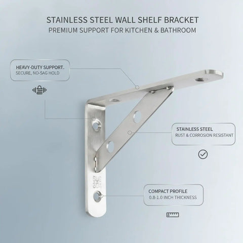 Beefy Heavy Duty L Shape Wall Shelf Bracket Made From 304 Stainless Steel For Kitchen Bathroom And Garage Shelving, Rust Resistant Silver Finish