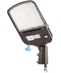 Hella Bright 200W Outdoor LED Parking Lot Light With Slip Fitter, 5000K Daylight, front view, showing LED panel and wiring