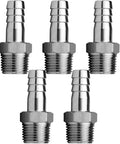 Beefy Stainless Steel 1/4 Inch Hose Barb to 1/8 Inch NPT Male Thread Hex Adapter Fitting for Air Water Fuel Lines 304 Stainless Heavy Duty Connector Pack of 5