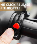 Universal Motorcycle Throttle Cruise Control Assist Anti Slip Grip Lock Clamp with red release button for easy throttle locking.