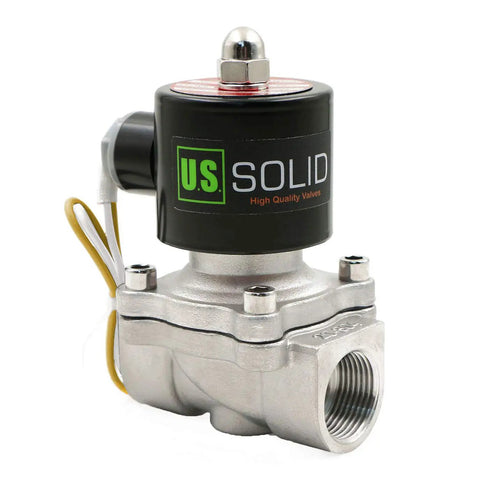 Rock Solid Stainless Steel Electric Solenoid Valve 110V AC Normally Closed, 3/4-Inch NPT side view, industrial grade control valve
