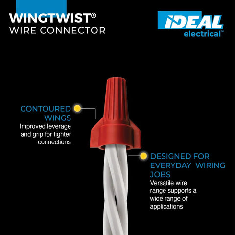 WingTwist WT52 Red Wire Connector shown with contoured wing design and white copper wires for secure grip and torque.