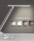 Side view of Foldable LED Desk Lamp With 36 LEDs 14W Power 7 Dimming Levels And 4 Lighting Modes Touch Control in silver finish.