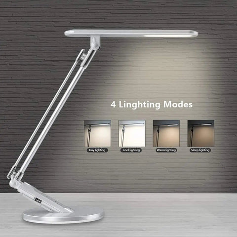 Side view of Foldable LED Desk Lamp With 36 LEDs 14W Power 7 Dimming Levels And 4 Lighting Modes Touch Control in silver finish.