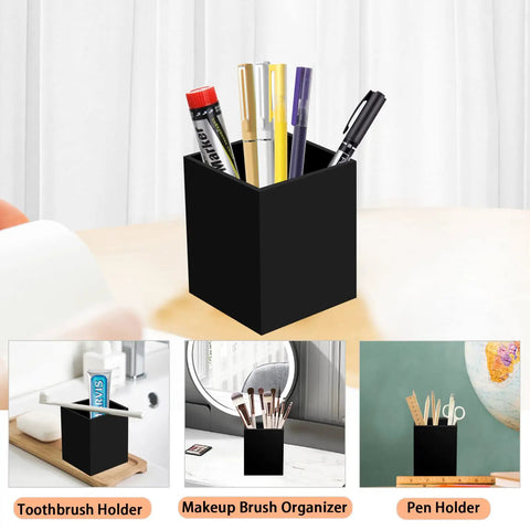 Two Pack Acrylic Pen And Pencil Holder Set For Desk Organization Black Makeup Brush Holder Cup Storage Office Desktop Organizer Keeps Pens Pencils And Makeup Brushes Neatly Separated