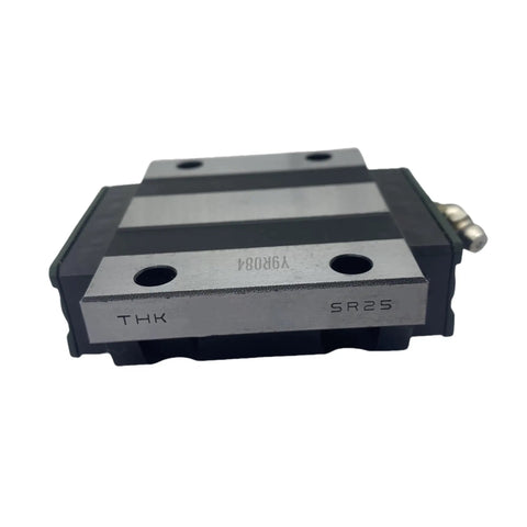 Close-up of SR25 carriage block from SR25TB Linear Rail Kit With Carriage Blocks For CNC Machines And 3D Printers Rock Solid Smooth Sliding Guide Rails For Precise Motion Control Ultra Smooth Low Play For Heavy Duty Use