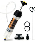 Tight Squeeze Friendly 200cc Automotive Fluid Extractor And Fill Pump with tubing, seals, and valve for easy fluid changes.