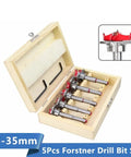 No Sweat Adjustable Wood Hole Cutter Forstner Drill Bit Set With Carbide Tipped Boring Tool 15 To 35 Millimeter Range in wooden case.