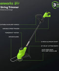 Cordless Yard Tool Bundle With 21 Inch Self Propelled Lawn Mower, 12 Inch Trimmer And Blower, adjustable handle trimmer