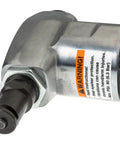 Pneumatic Nibbler For Sheet Metal With Lightweight Aluminum Housing close-up showing adjustable die and safety warning label.