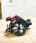 20V Cordless Circular Saw With 6 1/2 Inch Carbide Tip Blade Includes 2 Ah Lithium Battery And Smart Charger on wooden table.