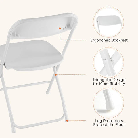 Folding Chairs Set Of 20 With 330 Lb Capacity, Plastic Stackable Chairs For Indoor Outdoor Use, features ergonomic backrest