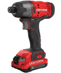 20V Cordless Impact Driver Kit With One Quarter Inch Quick Release Chuck, side view highlighting grip and battery placement