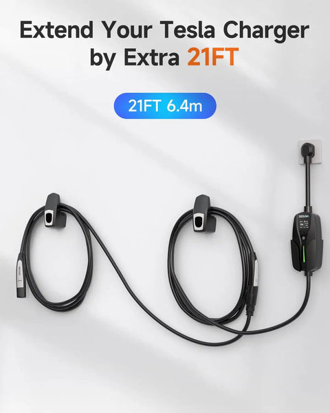 Tesla EV Charger Extension Cable 32A 21Feet NACS for Level 1 and Level 2 charging on wall mount, 21-ft durable cord