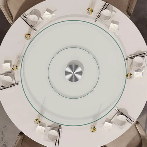 Smooth Operator Tempered Glass Lazy Susan Turntable Serving Tray Hella Sturdy Silent Bearing Rotation For Dining Table Kitchen Centerpiece 70 Cm Dinner Upgrade on circular dining table with dishes.
