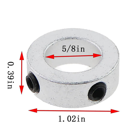 Four Pack 5/8in Bore Solid Steel Shaft Collars With Locking, Bare Shaft Check Collar, Fixed Limit Ring And Stop Screws For Machinery And Industrial Use, Beefed Up Heavy Duty Precision Fit, 1.02in outer diameter