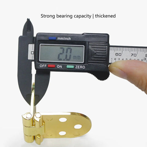 Concealed Flush Mount Hinges For Cabinets And Tables, 180 Degree Swing, Go-To Flat Folding Door Hinge being measured with caliper