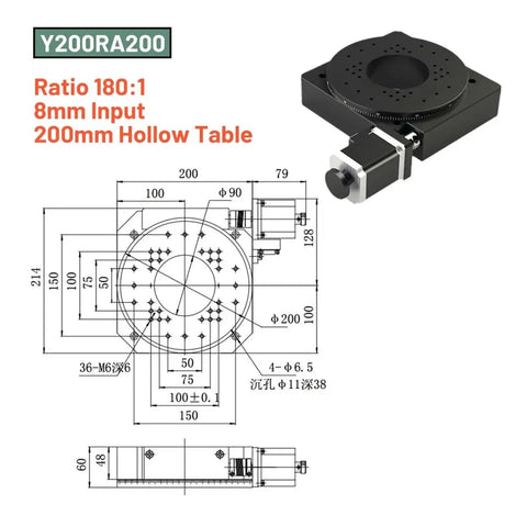 Heavy Duty Cnc Hollow Rotary Table Featuring Nema23 Stepper Motor And Precision Gearbox Reducer Solid 300Mm Indexing Plate 2.5Nm Torque dimensions and features.