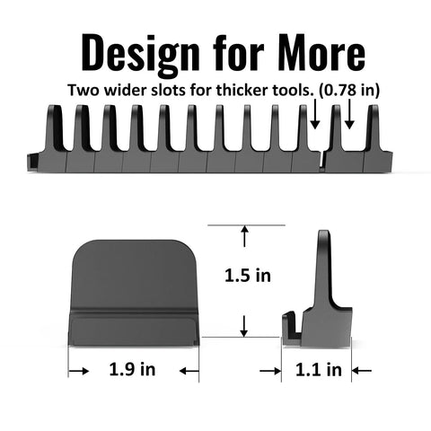 12 Piece Magnetic Plier Organizer Set For Toolbox And Drawer Modular Tool Holder System dimensions diagram in black