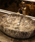 Sleek Oval Ceramic Vessel Sink For Countertop Bathroom Vanity Legit Premium Art Porcelain Basin With Single Hole Faucet Mount, elegant marble design.