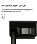 Power Strip Surge Protector With Six Outlets And Flat Rotating Plug Six Foot Heavy Duty Extension Cord reset button close-up