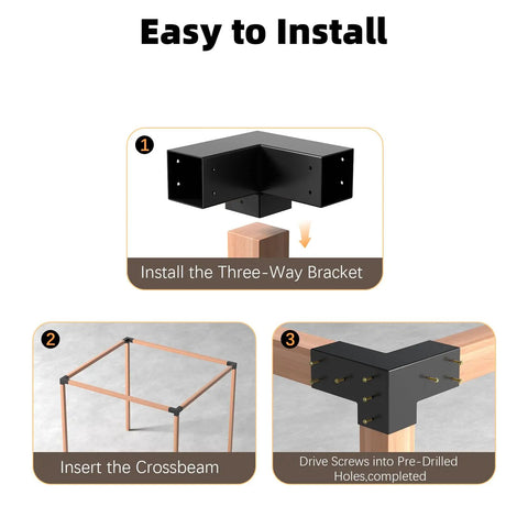Beefed-Up Pergola Bracket Kit For 4x4 Posts 3 Way Right Angle Corner Brackets DIY Post Base Kit Easy Install Wood Beam Supports For Gazebos Patios And Outdoor Cabins