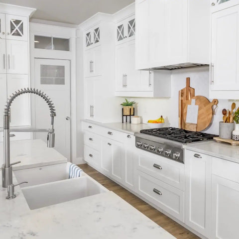 Modern kitchen with cabinets finished using Titanium Infusion Cabinet Makeover Kit For Easy DIY 7 Piece Set In Ultra White