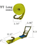 Heavy Duty Ratchet Straps 2 Inch By 17 Foot Rated For Up To 10000 Pounds featuring yellow webbing and steel J hooks.