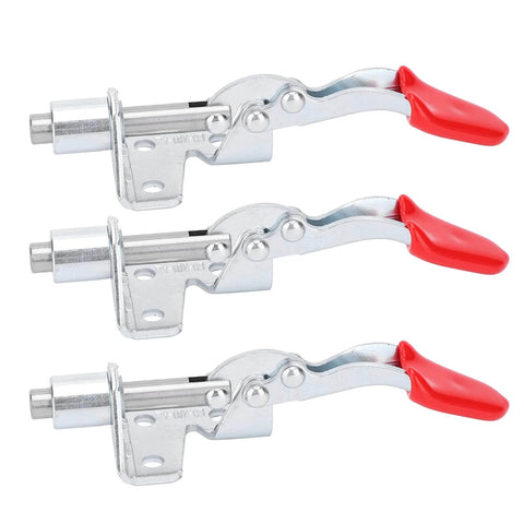 Set of 3 Grab And Go Quick Release Clamp Set For Woodworking Tables And Saw Benches, galvanized iron, red handles