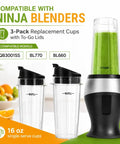 Two Pack 18 Ounce Blender Cups With Sip N Seal Flip Lids Replacement for High Power Countertop Blenders next to blender