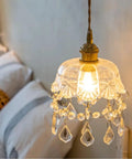 Glass Pendant Lamp Crystal Pendant Light Shade Ceiling Light Chandelier Ceiling Lamp Bedside Lamp for Bedroom with crystal accents.