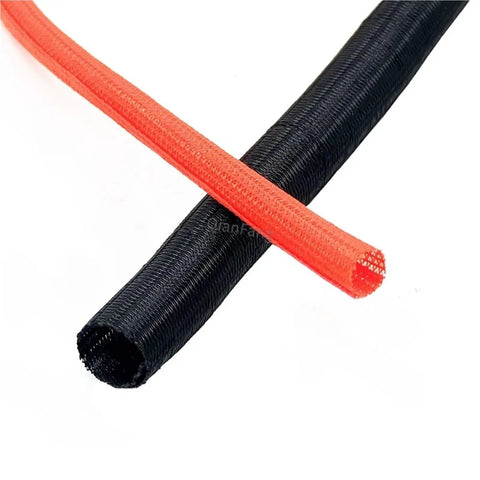 Expandable Cable Management Sleeve For Wires And Cables Self Closed PET Braided Protector Hider 50mm By 50m in red and black