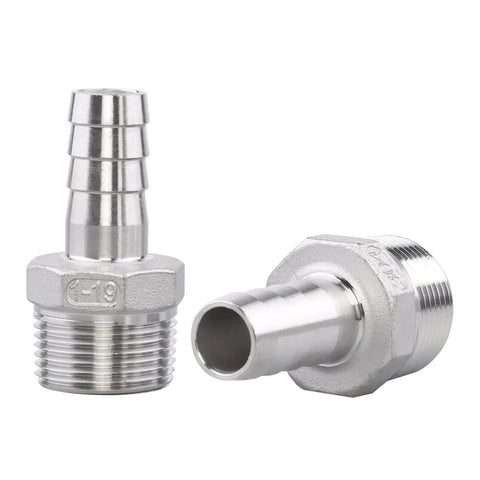304 Stainless Steel Three Quarters Inch Hose Barb To One Inch NPT Male Pipe Fittings Set Of 2 For Home Brew Hoses And Valves