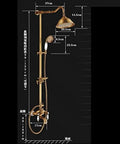 UBNMIUBV Shower System, Wall Mount Outdoor 8" Rain Shower Faucet Set Antique Brass with measurements and swivel spout.