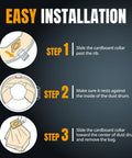 Easy installation steps for Five Pack Premium Fleece Filter Bags for Fein Dustex 25L and Turbo I Vacuum Extractors