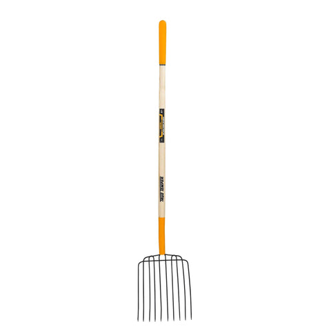 Heavy-Duty 10-Tine Bedding Fork With 48-Inch Hardwood Handle And Cushioned End Grip, Tempered Round Steel Tines For Longevity